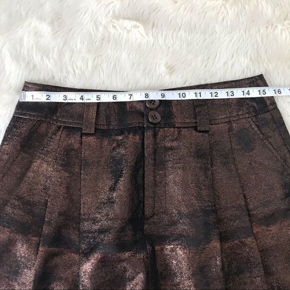 NANETTE LEPORE Pleated Metallic Mini Skirt A-Line Short Bronze Copper Size 2 - Picture 11 of 14